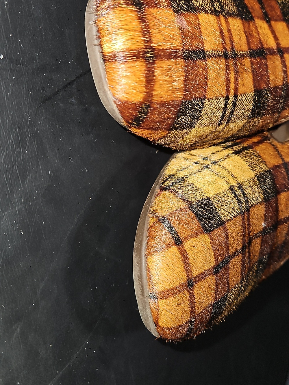 ANTONIO MELANI Yellow and Brown Plaid Calf Hair Women's Loafers Size 9 - Picture 11 of 13